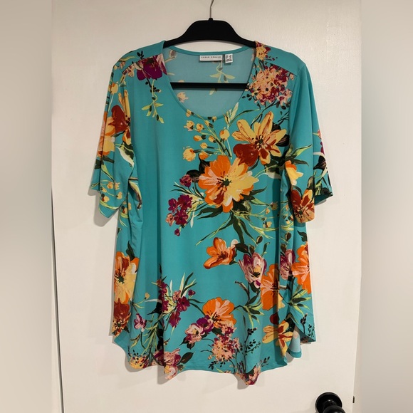 Susan Graver Tops - Susan Graver Turquoise Floral Print Tunic